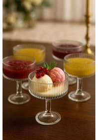 Resim Grandora Cam Dondurma Ve Tatlı Kasesi 6 Lı Set Şık Ayaklı Servis Kasesi Reçel, Çerez, Puding Sunum Kasesi Şeffaf 