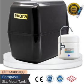 Resim Evora 5 Aşamalı 8 Lt Siyah Kapalı Oval Kasa Pompasız Su Arıtma Cihazı 