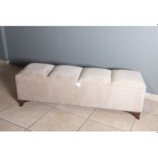 Resim Vetra V2 Krem Sandıklı Puf - Dilimli Model 140cm Ceviz Ayaklı Sandıklı Puf Koltuk 