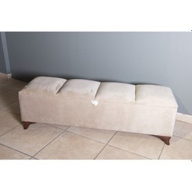 Resim Vetra V2 Krem Sandıklı Puf - Dilimli Model 140cm Ceviz Ayaklı Sandıklı Puf Koltuk 