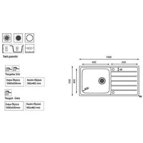 Resim Ukinox Hs 100 Dekorlu Sağ Damlalıklı Eviye 