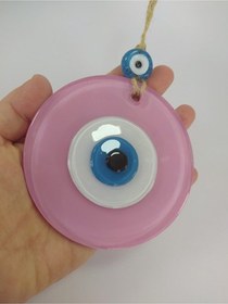 Resim Opak Toz Pembe Nazar Boncuğu 10 Cm El Yapımı Cam Duvar Dekoru Hed 