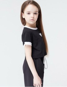 Resim Zekids Kız Çocuk Pamuklu Sıfır Yaka Crop T-shirt-13935 Siyah 