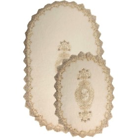 Resim Lisa Krem Oval 2'li Dantelli Banyo Paspas Seti Çeyizlik Kaymaz Krem 