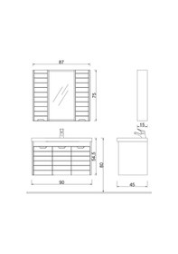 Resim Turkuaz Seramik Frame Etajerli Lavabo 90 x 45CM-Mostar 90 Alt Modül -Siyah 