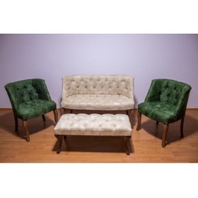 Resim tunalı home Krem Yeşil Çay Seti Berjer Koltuk Takımı 
