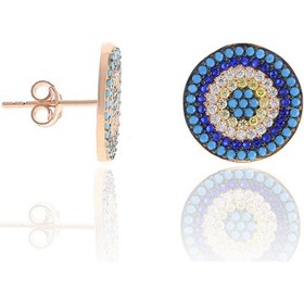 Resim Nazar Boncuğu Tasarım Firuze Zirkon Taşlı Roslu Kadın Küpe M 201025049 Gümüş 