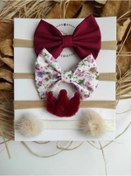 Resim Hediyelik Dörtlü Bebek Bandana Seti 4 lü Bordo Krem Set 