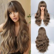 Resim Kadınlar için Şık Ombre Kahverengi 71.12cm Dalgalı Kıvırcık Peruk - Orta Bölme ile Isıya Dayanıklı Sentetik Saç, Günlük Kullanım & Düğünler için Mükemmel 