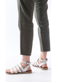 Resim 205-041 Beyaz Ortopedik Hakiki Deri Kadın Sandalet Altın - Taba 