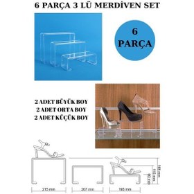 Resim 6parça Pleksi Şeffaf Kademeli Ayakkabırafı Ayakkabı Teşhir Standı 