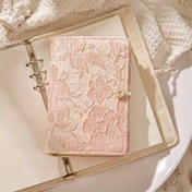 Resim El Yapımı Çiçekli Kumaş Kapaklı Defter - Paslanmaz Çelik 3 Halkalı Cilt, A5 & A6 Boyutu, Sayfaları Çıkarılabilir Günlük, Yazma ve Eskiz İçin Pembe Tasarım 