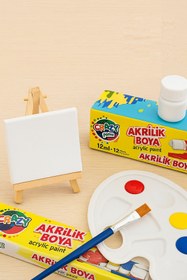 Resim Resim Boya Seti Mini Masa Şövalesi, 2 Tuval, Resim Verniği, Akrilik Boya Palet 