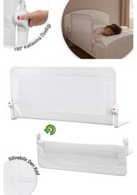 Resim Premium 150x65 Cm Deri Kılıflı Yatak Bariyeri, Katlanır Yatak Korkuluğu, Beyaz 