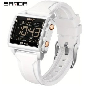 Resim Sunshine022 Sanda Erkek Spor Digital Led Işıklı Su Geçirmez Kronograf Plastik Kasa Beyaz Rose Gold Diğer 