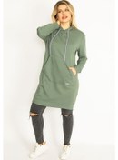 Resim Kadın Yeşil Kapşonlu Kanguru Cepli Uzun Sweatshirt 65n35070-yeşil Yeşil 