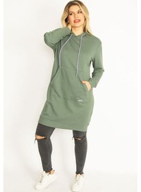 Resim Kadın Yeşil Kapşonlu Kanguru Cepli Uzun Sweatshirt 65n35070-yeşil Yeşil 