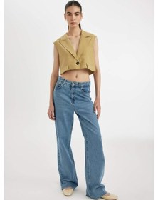 Resim DeFacto Crop Ceket Yaka Basic Düz Blazer Yelek D1199AX24SMKH485 Haki 