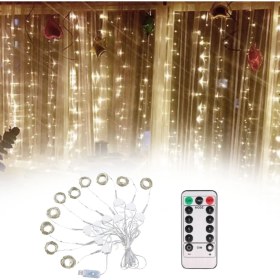Resim Kendi Markanız® Uzaktan Kumandalı LED Perdeye Takılabilen Kancalı Işık USB 3x3 Metre Peri Perde LED 