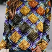 Resim Kadınlar İçin Çok Renkli Desen Kazak - Kahverengi, Altın Sarısı, Mor, Yeşil, Turuncu, Siyah, Beyaz ve Gri Tonlarda Doku Efekti - Bahar/Sonbahar için Rahat Zarif Katmanlı Üst Giysi, Şık ya da Resmi Stillerde Her Gününe Uygun Makinede Yıkanabilir Bol Kesim Patchwork Yaka Orta Esneklikte Konforlu Örgü ile 