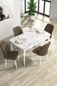Resim Canisa Concept Rio Serisi 80x132 Açılabilir MDF Mutfak Masası Takımı Beyaz Mermer Desen Masa 4 Kahverengi Sandalye 