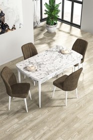 Resim Canisa Concept Rio Serisi 80x132 Açılabilir MDF Mutfak Masası Takımı Beyaz Mermer Desen Masa 4 Kahverengi Sandalye 
