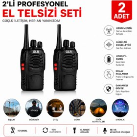 Resim Glr 888 El Telsizi - 1500 mAh Batarya, Pmr El Fenerli 16 Kanal 2 Adet 