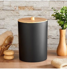 Resim Bersachef Limpia Bambu Desenli 5'li Banyo Seti Çöp Kovası Sıvı Sabunluk Diş Fırçalık Kutusu Banyo Seti Siyah 