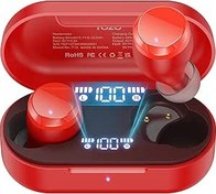 Resim TOZO T12 Kablosuz Kulaklıklar Bluetooth 5.3 Kulaklıklar Dahili ENC Gürültü Önleyici Mikrofon, 55 Saat Çalma Süresi Uygulaması Özelleştirme EQ IPX8 Su Geçirmez LED Dijital Ekran Premium, Kırmızı 