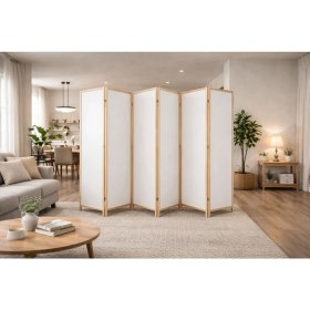 Resim 6 Kanatlı 45 ×175 cm Katlanabilir Modern Beyaz Desenli Ahşap Seperatör Paravan Mdf 