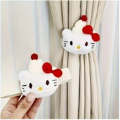 Resim Sanrio Hello Kitty Perde Bağları - Sevimli Kırmızı Kurdele ve Bere Tasarımı, Dayanıklı Polyester Elastik Perde Tutucuları, Yatak Odası ve Salon Dekoru için Mükemmel Doğum Günü, Cadılar Bayramı ve Noel Hediyesi 