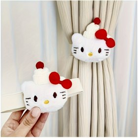 Resim Sanrio Hello Kitty Perde Bağları - Sevimli Kırmızı Kurdele ve Bere Tasarımı, Dayanıklı Polyester Elastik Perde Tutucuları, Yatak Odası ve Salon Dekoru için Mükemmel Doğum Günü, Cadılar Bayramı ve Noel Hediyesi 