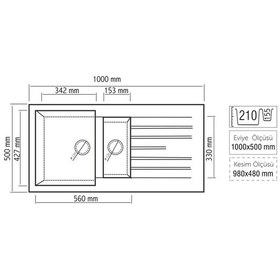Resim Peramics Aqua 60 - Siyah - 1.5 Göz Granit Eviye 
