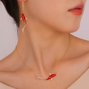 Resim Şık ve tatlı emaye balık kolye ve küpe seti, kadınlar için tatiller, doğum günleri, randevular, partiler, ziyafetler, tatil, alışveriş veya günlük kullanım için ideal 