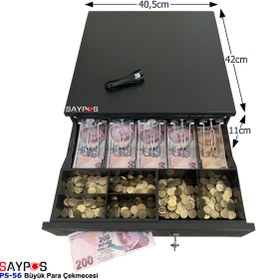 Resim SAYPOS 5 Geniş Kağıt Para Gözlü Verifone MX915 Yazarkasa Uyumlu Manuel Büyük Para Çekmecesi 40,5x42x11cm 