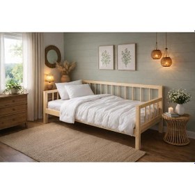 Resim Ahşap Rustik Sedir Kanepe 90x190 Cm İç Ölçü Mindersiz Doğal Natürel Masif Ahşap Bej 