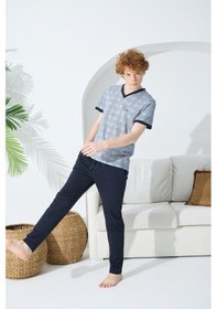 Resim Kly 1015 Erkek Baskılı V Yaka Kısa Kol Pijama Takım 001 