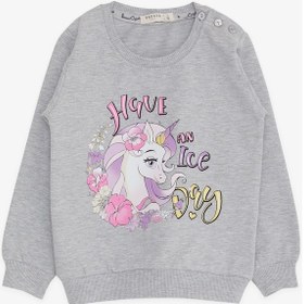 Resim Breeze Kız Çocuk Sweatshirt Unicorn Baskılı 2-6 Yaş - Gri Melanj Gri 