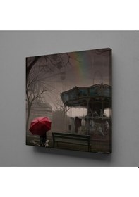 Resim Atlı Karınca Ve Kırmızı Şemsiyeli Çocuk Temalı Kanvas Tablo 30x30cm 