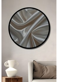Resim Parlak Saten Kumaş Görünümlü Modern Sanat Ahşap Tablo Yuvarlak Duvar Tablosu Çerçeve Görünümlü--- 45 X 45 