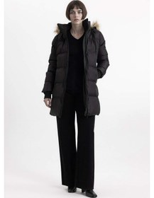 Resim DeFacto Su İtici Şişme Uzun Mont Parka Rüzgar Geçirmez Fermuarlı Suni Kürk Çıkarılabilir Kapüşonlu A4105AX24SPBK27 Siyah 