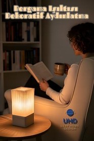 Resim UZAY HOME DESIGN Bergama Glow Modern Masa Lambası, 14×14×29 cm, Sıcak Işık Dekoratif Ortam Aydınlatması, PLA+ Dalga Formlu Tasarım, Salon - Yatak Odası - Çalışma Masası 