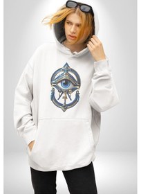 Resim Altın Göz Horos Ra Gözü Kadın Erkek Beyaz Kapüşonlu Sweatshirt Hoodie Beyaz 