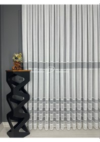 Resim Tül Perde Monalisa Desen Bantlı Şerit Armür Etek Kurşun Sarım Ekru 