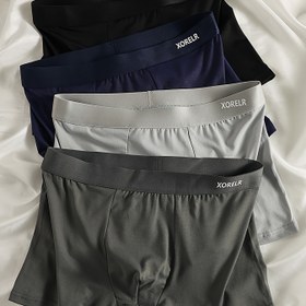 Resim 4 adet Erkek Boxer Kısa Şort Seti - Nefes alabilen ve Rahat, "XO" Baskılı Farklı Renkler, Günlük Rahat Giyim, Orta Esneklikte Kumaş, Rahat İç Çamaşırı|Boxer Kısa Şort|Baskılı Bel Bandı 