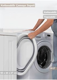 Resim Jet's Home Katlanır Çamaşır Sepeti 38 Lt Katlanır Sele Gri Çamaşır Selesi 