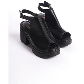 Resim Kadın Bite Siyah Bilekten Bağlamalı Önu Acık Ortopedik Tabanlı Platform Topuk Ayakkabı-siyah Siyah 