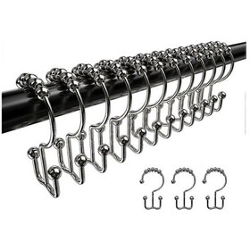 Resim Duş Perdesi Kanca Halkaları, Paslanmaya Dayanıklı Duş Perdesi Metal Kancası Çift Kayar Silindirler, 12'li Set Diğer 