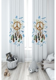 Resim Mekta Home Bebek Ve Çocuk Odası Kuş Desenli 2 Kanat Fon Perde 