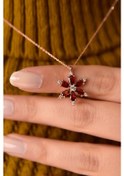 Resim 925 Ayar Gümüş Garnet Taşlı Kamelya Çiçeği Kadın Kolye UVPS101378-11 